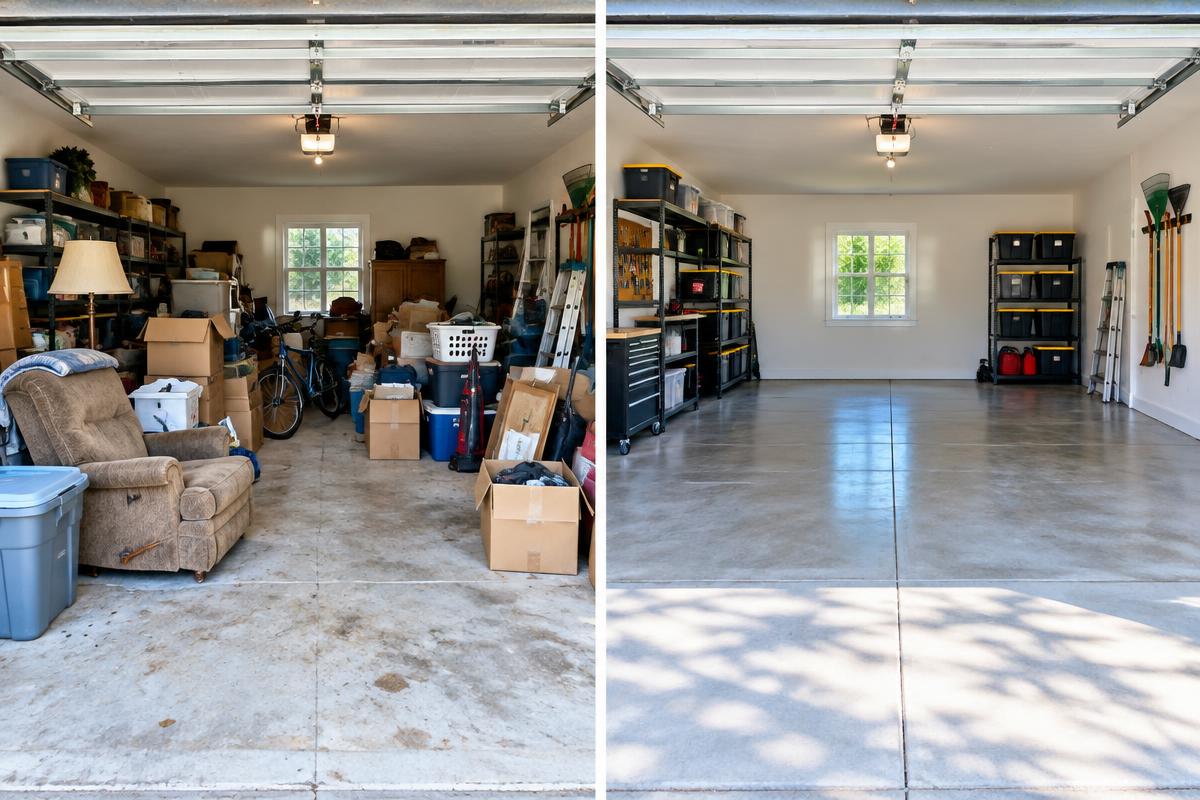 Clean organized garage after a junk removal project